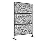 Outsunny Biombo de 3 Paneles, 122x198 cm, Biombo Separador de Ambientes con Soporte y Tornillos de Expansión, Diseño de Hojas Grandes, para Exterior, Jardín, Patio, Terraza, Negro