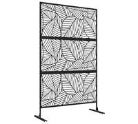Outsunny Biombo de 3 Paneles, 122x198 cm, Biombo Separador de Ambientes con Soporte y Tornillos de Expansión, Diseño de Hojas Grandes, para Exterior, Jardín, Patio, Terraza, Negro