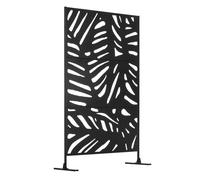 Outsunny biombo de 3 paneles, 122x198 cm, biombo separador de ambientes con soporte y tornillos de expansión, diseño de hojas, para exterior, jardín, patio, terraza, negro