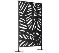 Outsunny Biombo de 3 Paneles, 122x198 cm, Biombo Separador de Ambientes con Soporte y Tornillos de Expansión, Diseño de Hojas, para Exterior, Jardín, Patio, Terraza, Negro