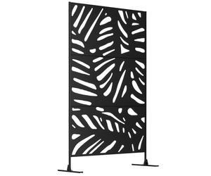 Outsunny Biombo de 3 Paneles, 122x198 cm, Biombo Separador de Ambientes con Soporte y Tornillos de Expansión, Diseño de Hojas, para Exterior, Jardín, Patio, Terraza, Negro