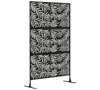 Outsunny Biombo de 3 Piezas para Exterior Jardín 122x45x198 cm Negro | Diseño de Hoja de Sauce para Patio y Terraza