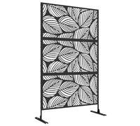 Outsunny Biombo de Exterior Separador de Ambientes con 3 Piezas Patrón de Hoja Grande y Marco de Acero Pantalla de Privacidad para Patio Terraza Jardín 122x45x198 cm Negro