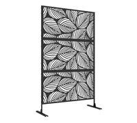 Outsunny Biombo de Exterior Separador de Ambientes con 3 Piezas Patrón de Hoja Grande y Marco de Acero Pantalla de Privacidad para Patio Terraza Jardín 122x45x198 cm Negro