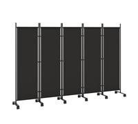 Outsunny Biombo Plegable de 5 Paneles con 12 Ruedas, 252x170 cm, Biombo Separador de Ambientes con Clips de Conexión para Montaje Personalizado, para Salón u Oficina, Negro