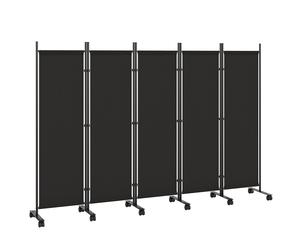 Outsunny Biombo Plegable de 5 Paneles con 12 Ruedas 252x170 cm Biombo Separador de Ambientes Modulable Negro