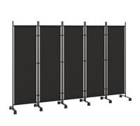 Outsunny Biombo Plegable de 5 Paneles con 12 Ruedas 252x170 cm Negro