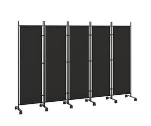Outsunny Biombo Plegable de 5 Paneles con 12 Ruedas 252x170 cm Negro