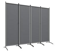 Outsunny Biombo Separador de Ambientes de 4 Paneles, 221x172 cm, Pantalla de Privacidad Plegable con Patas Anchas, Biombo Interior para Salón, Oficina, Dormitorio, Gris Oscuro