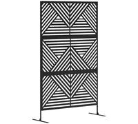 Outsunny Biombo separador decorativo de exterior con motivos de rombos y 2 pies, biombo de jardín alto de acero, para balcón y terraza, 122 x 45 x 198 cm, negro