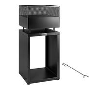 Outsunny Brasero 39 x 39 x 87 cm brasero con almacenamiento para leña rejilla para carbón patas ajustables, Negro Aosom España