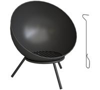 Outsunny Brasero 60 x 53 x 66 cm ajustable Hogar con atizador Rejilla para carbón Soporte Negro