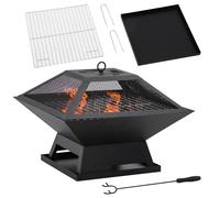 Outsunny Brasero Exterior de Acero 45x45x34cm Pozo de Fuego para Jardín con Protector de Chispas Atizador para Hogueras Terraza Negro Aosom España