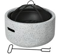 Outsunny Brasero Exterior Redondo de Metal para Madera con Atizador Pantalla Antichispas Rejilla y Manija Ø45x34 cm Gris