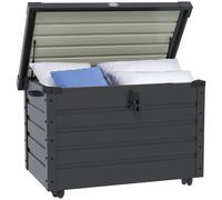 Outsunny Caja de almacenamiento de jardín al aire libre, caja de cojines, resistente a la intemperie, 4 ruedas, 100 cm x 62 cm x 65 cm, Gris oscuro