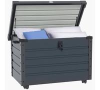 Outsunny Caja de jardín, caja de almacenamiento con ruedas, caja de almacenamiento con cerradura, asa, cofre de jardín para balcón, terraza 100 x 62 x 65 cm, gris oscuro