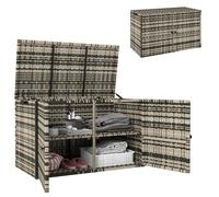 Outsunny Caja de Jardín de Resina Trenzada Caja de Almacenamiento Exterior 350 L a 2 Niveles Resorte de Gas 118x57x69cm Gris Mezclado