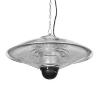 Outsunny Calefactor Exterior de Techo Protección IP44 Ø58,5x33 cm Plata | 1010/2210W Estufa de Infrarrojos, Mando a Distancia, 2 Niveles de Calor, Aluminio, para Terraza Patio Interior, 12,6 m²