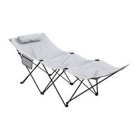 Outsunny Cama de campamento plegable individual, cama de camping para adultos, cuna de camping portátil con bolsillo lateral, asiento Oxford, reposacabezas para exteriores, viajes, pesca, gris claro