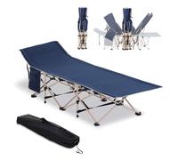 Outsunny cama de camping plegable cama de acampada con 1 bolsillo lateral bolsa de transporte y marco de acero carga 150 kg para playa senderismo 190x68x52 cm azul
