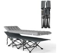 Outsunny Cama de camping plegable con colchón, cama de campaña plegable, bolsillo lateral y bolsa integrada, 185 x 68 x 37 cm, gris claro Aosom España