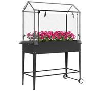 Outsunny Cama de Jardín Elevada con Cubierta de PVC, con Ruedas, Puerta con Cremallera y Agujero de Drenaje, Mini Invernadero para Verduras, Flores y Hierbas, 100 x 45 x 152 cm, Negro
