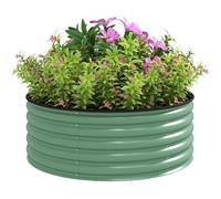 Outsunny Cama de jardín elevada galvanizada con borde de seguridad, maceta elevada para exteriores con guantes y fondo abierto, cama elevada de metal para flores, verduras y hierbas, 120 x 120 x 43 cm