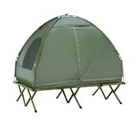 Outsunny Cama Doble de Camping Plegable con Tienda de Campaña 4 en 1 Cama de Campamento Elevada con Colchón Hinchable y Bolsa de Transporte de Tela Oxford 600D Acero 193x145x180 cm Verde