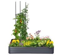 Outsunny Cama elevada 6' x 3' x 1' Gran macetero metálico, Gris Oscuro | 2 jaulas para tomates en espaldera, para plantas trepadoras, verduras, flores