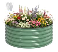 Outsunny Cama elevada de Acero galvanizado 120x120x43cm, Verde Claro | Borde de seguridad, jardinera metálica, fondo abierto, para flores, verduras, hierbas