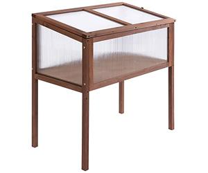 Outsunny cama elevada de madera marco frío 90 x 50 x 93 cm mesa de cultivo con cubierta resistente a la intemperie hierba cama jardinera para jardín, balcón y terraza Brown