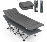Outsunny Cama Plegable Camping Cama de Acampada Portátil Tumbona de Camping 600D con Reposacabezas Colchón Extraíble y Bolsa de Transporte Carga 150 kg para Playa Senderismo 196x68x37 cm Gris Oscuro
