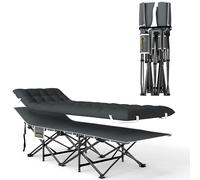 Outsunny cama plegable camping cama de acampada portátil tumbona de camping 600d con reposacabezas colchón extraíble y bolsa de transporte carga 150 kg para playa senderismo 186x68x37 cm negro