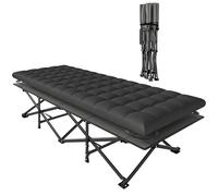 Outsunny Cama Plegable Camping con Colchón Extraíble Cama de Acampada Portátil Extra Ancha 80 cm Tela Oxford 600D con Reposacabezas Bolsa Transporte Bolsillo Carga 200 kg para Playa Senderismo Negro