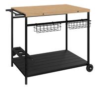 Outsunny Camarera con Ruedas de Madera con 2 Estantes 2 Cestas Metálicas y Soportes para Botellas 97,5x65x81 cm Natural y Negro