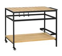 Outsunny Camarera con Ruedas de Madera con 2 Estantes 3 Ganchos Encimera de Listones y Asa 107x65x80 cm Natural