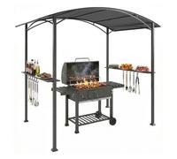 Outsunny carpa barbacoa 2,4 x 1,5 m, cenador de pérgola con 2 estantes laterales, toldo resistente a la intemperie, ganchos y estructura de acero, para jardín terraza exterior camping bbq, gris oscuro