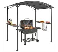 Outsunny Carpa Barbacoa 2,4 x 1,5 m con 2 Estantes Ganchos Gris Oscuro | Cenador de Pérgola, Toldo Resistente a la Intemperie, Estructura de Acero, para Jardín Terraza Exterior Camping BBQ