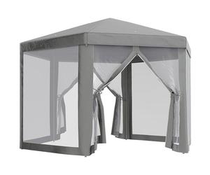 Outsunny Carpa Barnum Tienda de campaña Hexagonal Estilo Acogedor Metal Poliéster Gris