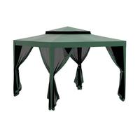 Outsunny Carpa de Jardín 3x3 m Cenador Gazebo con 4 Mosquiteras Laterales Techo Doble 8 Orificios de Drenaje Marco de Metal Verde Aosom España