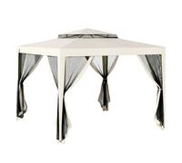 Outsunny Carpa de Jardín 3x3 m Cenador Gazebo con Mosquiteras Laterales Techo Doble 8 Orificios de Drenaje Metal Crema Aosom España