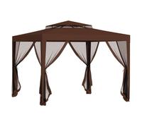 Outsunny carpa de jardín 3x3 m cenador desmontable de exterior gazebo con 4 mosquiteras laterales techo doble y marco metálico anti-uv impermeable pabellón para terraza patio marrón