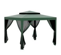 Outsunny Carpa de Jardín 3x3 m con 4 Mosquiteras Laterales Anti-UV Verde | Cenador Desmontable de Exterior, Gazebo, Techo Doble, Marco Metálico, Impermeable, Pabellón, para Terraza Patio