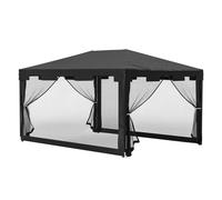 Outsunny carpa de jardín 4x3 m cenador desmontable exterior con 4 mosquiteras laterales 2 puertas con cremallera y 6 orificios de drenaje impermeable anti-uv para terraza patio playa gris oscuro 295 c