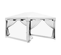 Outsunny carpa de jardín 4x3 m cenador desmontable exterior con 4 mosquiteras laterales 2 puertas con cremallera y 6 orificios de drenaje impermeable anti-uv para terraza patio playa blanco y negro