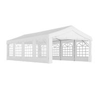 Outsunny Carpa de Jardín 8x4m Pergola Cenador Pabellón 4 Paneles Laterales 8 Ventanas para Fiesta Eventos Bodas Acero PE Blanco Aosom España