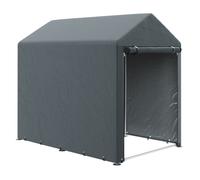 Outsunny carpa de jardín exterior para herramientas bicicletas 1,2x1,8x1,65 m, cobertizo exterior con 2 habitaciones, puerta enrollable con cremallera, impermeable anti-uv, garaje portátil gris oscuro