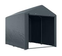 Outsunny carpa de jardín exterior para herramientas bicicletas 1,6x2,2x1,7 m, cobertizo exterior con 2 habitaciones, puerta enrollable con cremallera, impermeable anti-uv, garaje portátil, gris oscuro