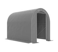 Outsunny carpa de jardín exterior para herramientas, bicicletas, 2,4x1,6x1,9 m, cobertizo exterior con marco de acero, puerta enrollable con cremallera, impermeable, garaje portátil, gris claro
