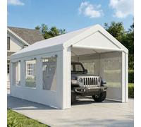 Outsunny Carpa Garaje Portátil 3x6 m Garaje Exterior para Coche Impermeable con Enrollables y 6 Ventanas Malla Altura Ajustable Acero Galvanizado UPF30+ Cobertizo de Almacenaje